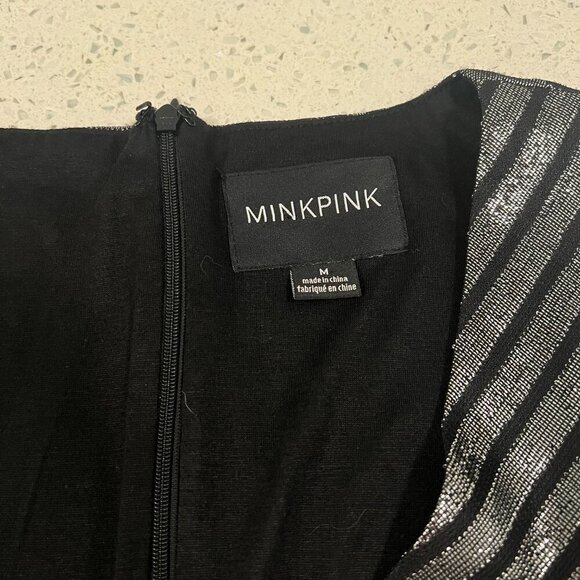 Revolve MINKPINK Size M GLIMMER OF HOPE BLACK SILVER METALLIC STRIPED ROMPER - Picture 10 of 14